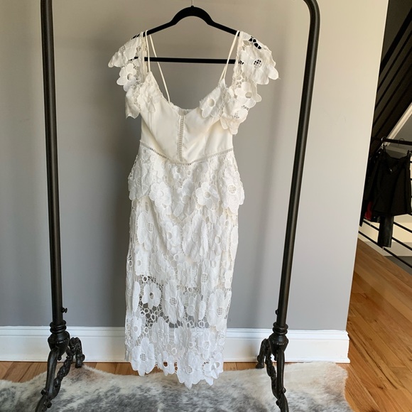 ASOS Missguided Frill White Lace Midi Dress - Picture 2 of 7